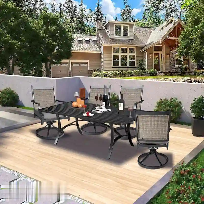 5 Piece Outdoor Patio Aluminum Dining Set With Rectangular Table