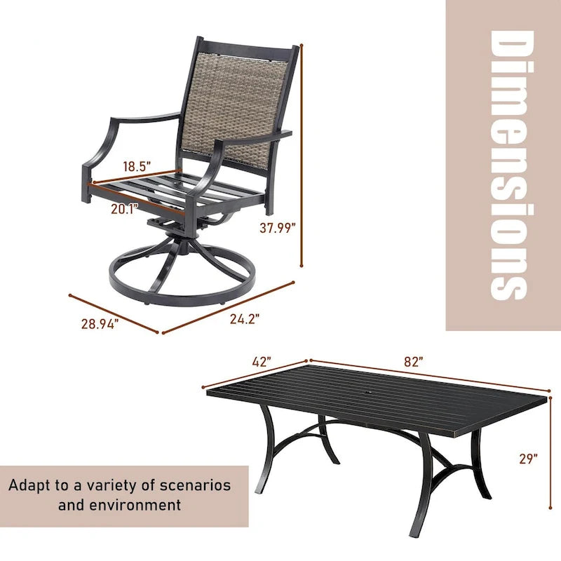 Ensemble de salle à manger d'extérieur 5 pièces en aluminium avec table rectangulaire