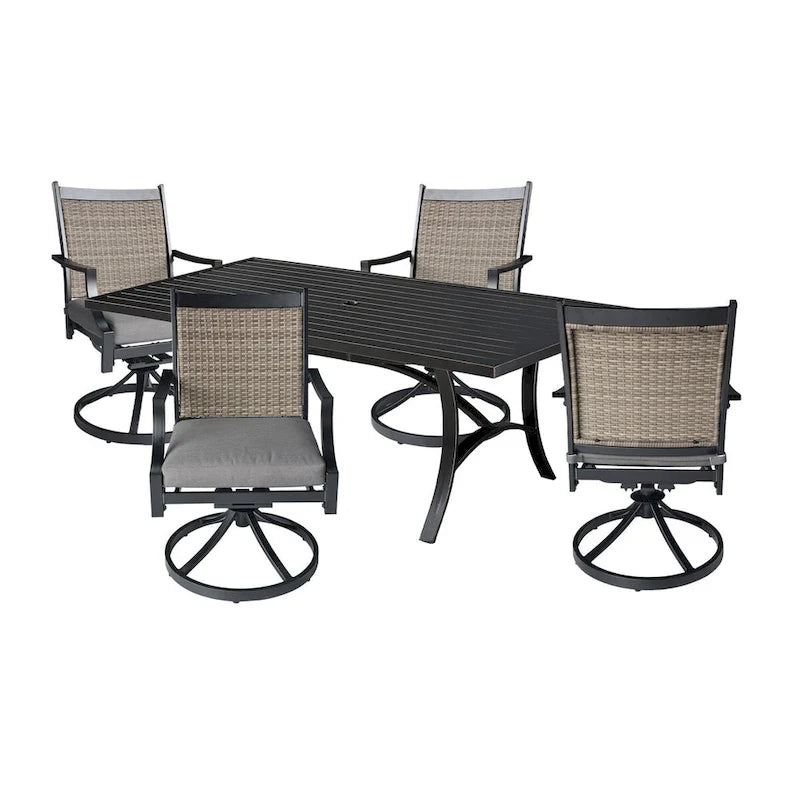 Ensemble de salle à manger d'extérieur 5 pièces en aluminium avec table rectangulaire
