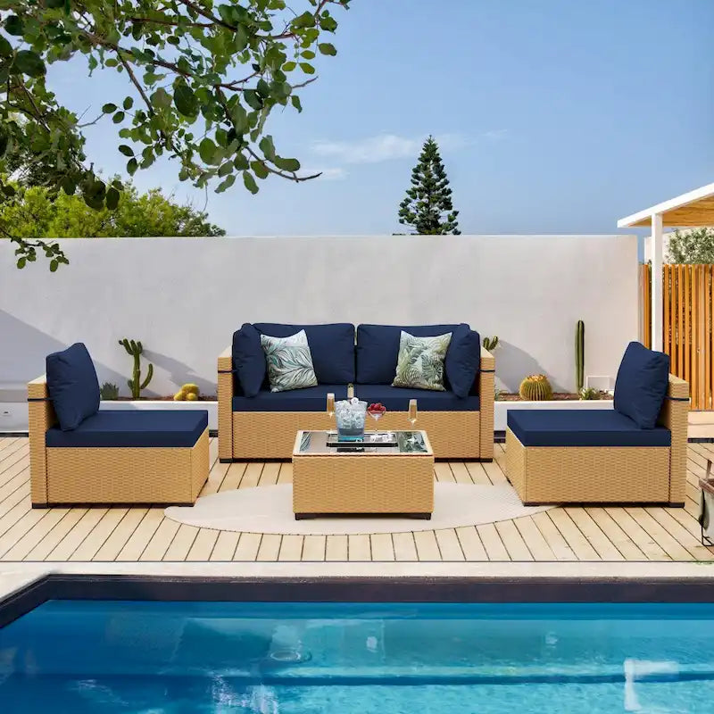 Ensemble de conversation Patio Watcher 5 pièces en rotin jaune avec coussins pour l'extérieur