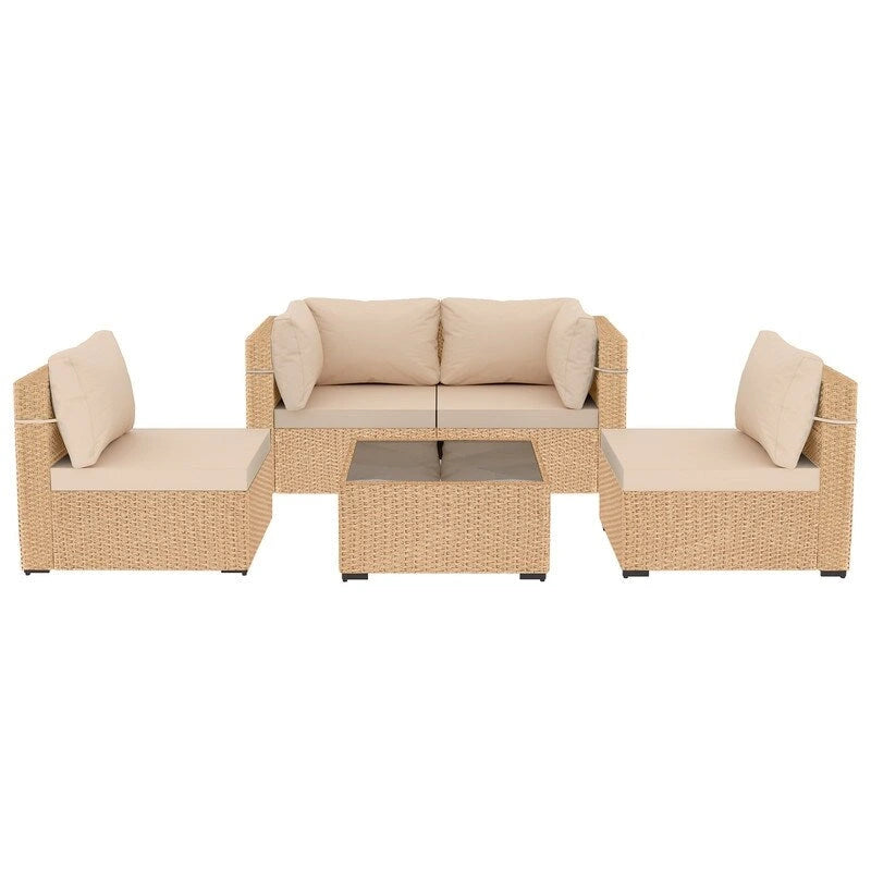 Ensemble de conversation Patio Watcher 5 pièces en rotin jaune avec coussins pour l'extérieur