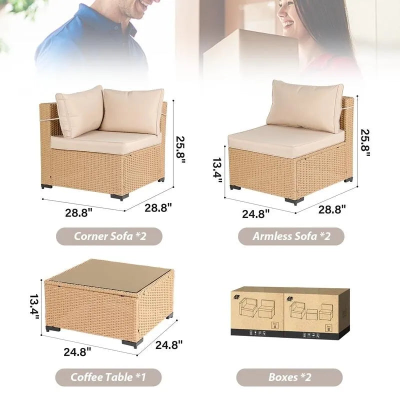 Ensemble de conversation Patio Watcher 5 pièces en rotin jaune avec coussins pour l'extérieur