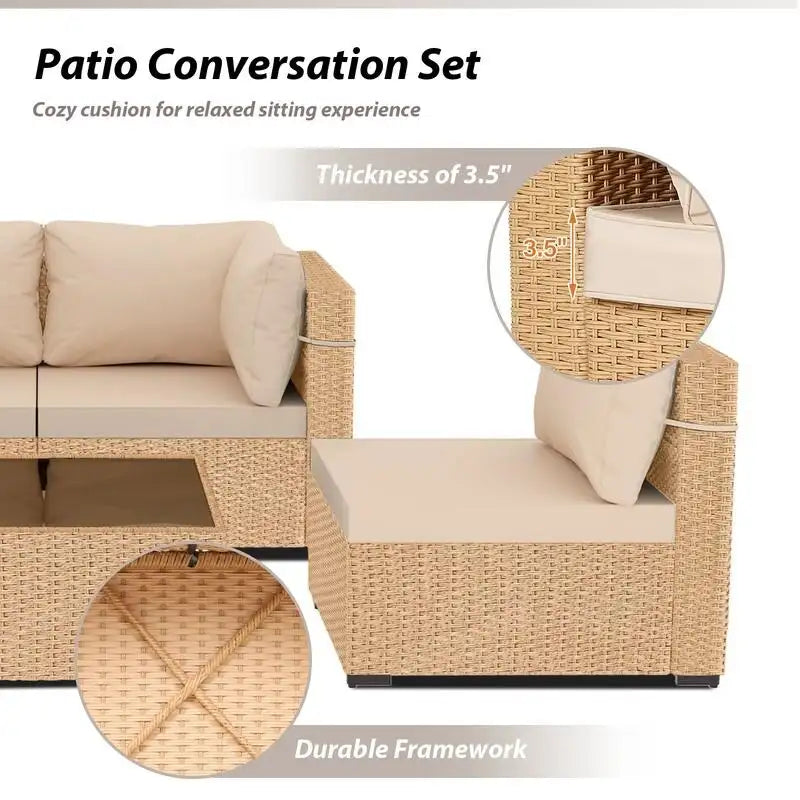 Ensemble de conversation Patio Watcher 5 pièces en rotin jaune avec coussins pour l'extérieur