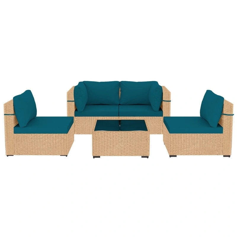 Ensemble de conversation Patio Watcher 5 pièces en rotin jaune avec coussins pour l'extérieur