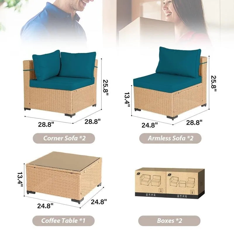 Ensemble de conversation Patio Watcher 5 pièces en rotin jaune avec coussins pour l'extérieur