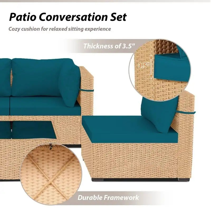 Ensemble de conversation Patio Watcher 5 pièces en rotin jaune avec coussins pour l'extérieur