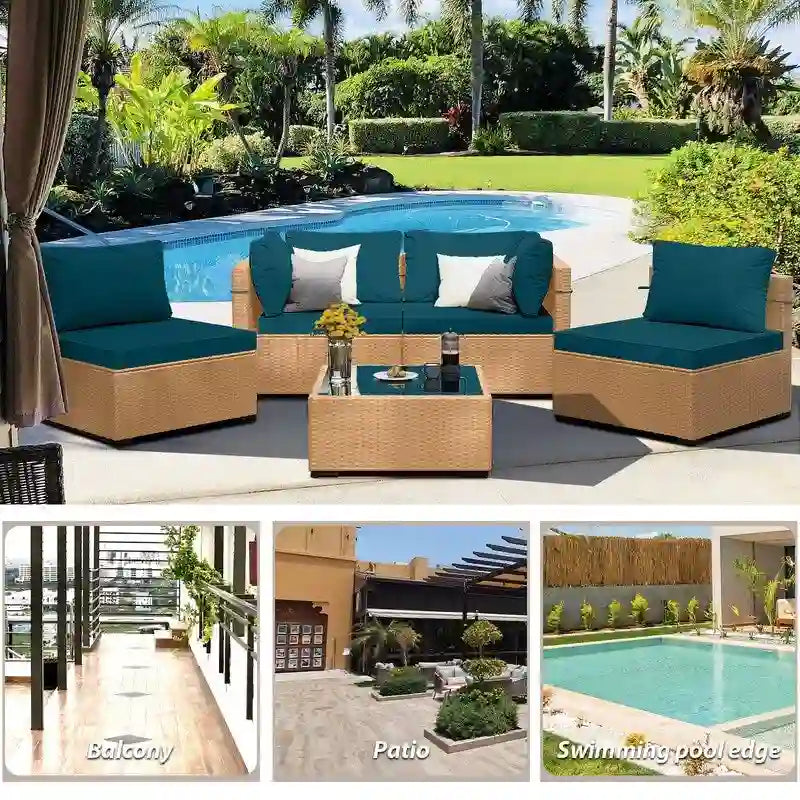 Ensemble de conversation Patio Watcher 5 pièces en rotin jaune avec coussins pour l'extérieur