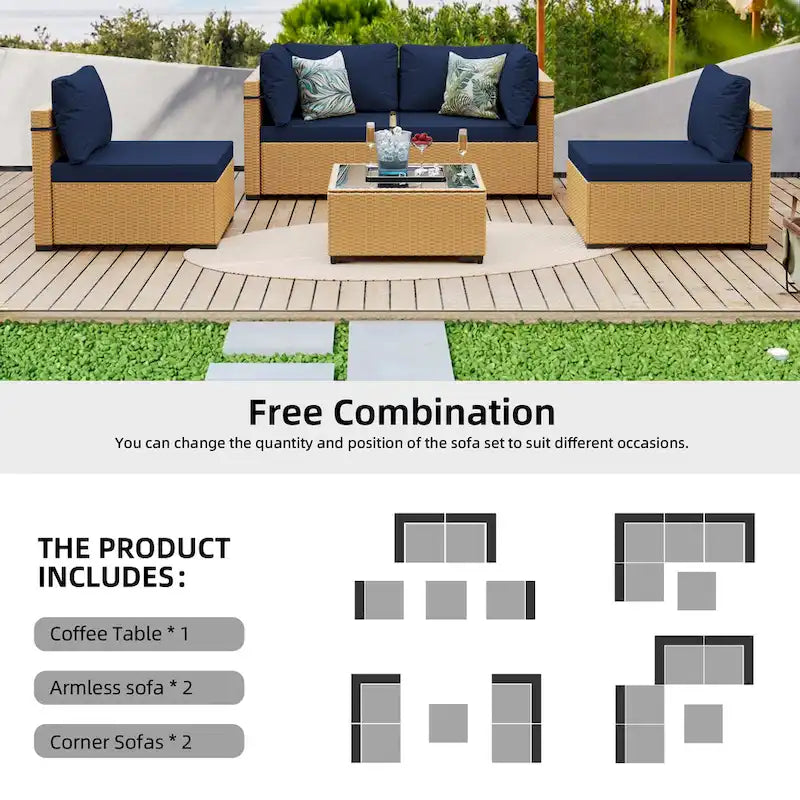 Ensemble de conversation Patio Watcher 5 pièces en rotin jaune avec coussins pour l'extérieur