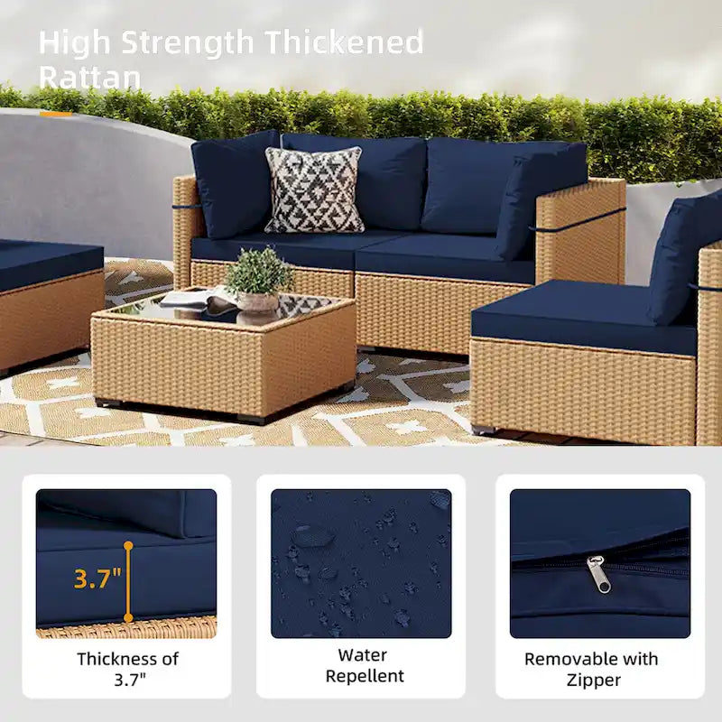 Ensemble de conversation Patio Watcher 5 pièces en rotin jaune avec coussins pour l'extérieur