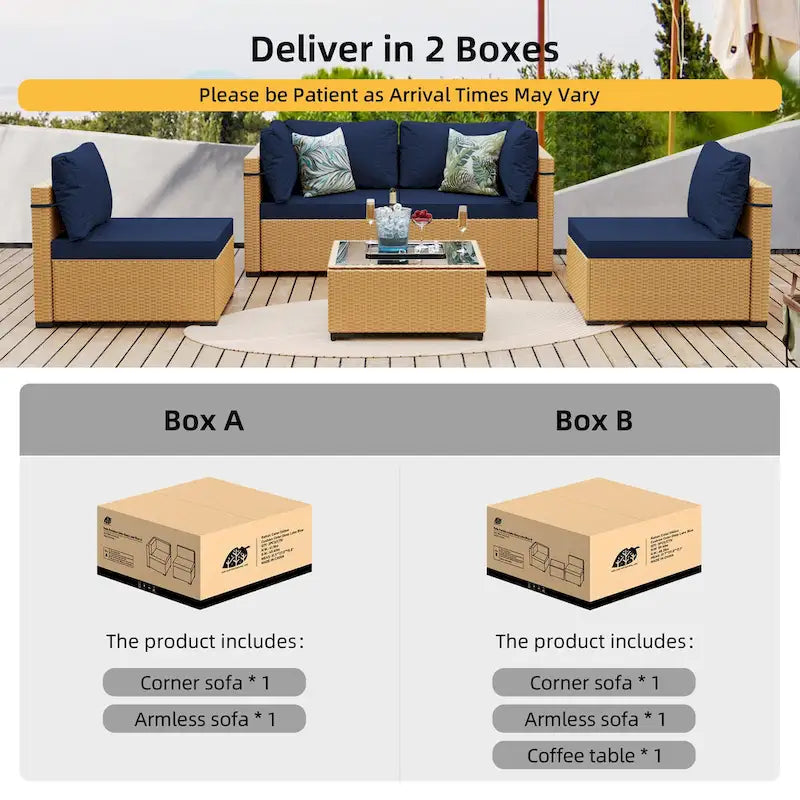 Ensemble de conversation Patio Watcher 5 pièces en rotin jaune avec coussins pour l'extérieur