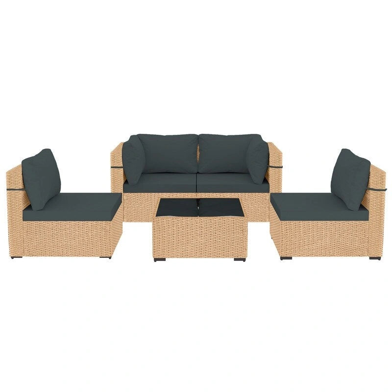 Ensemble de conversation Patio Watcher 5 pièces en rotin jaune avec coussins pour l'extérieur