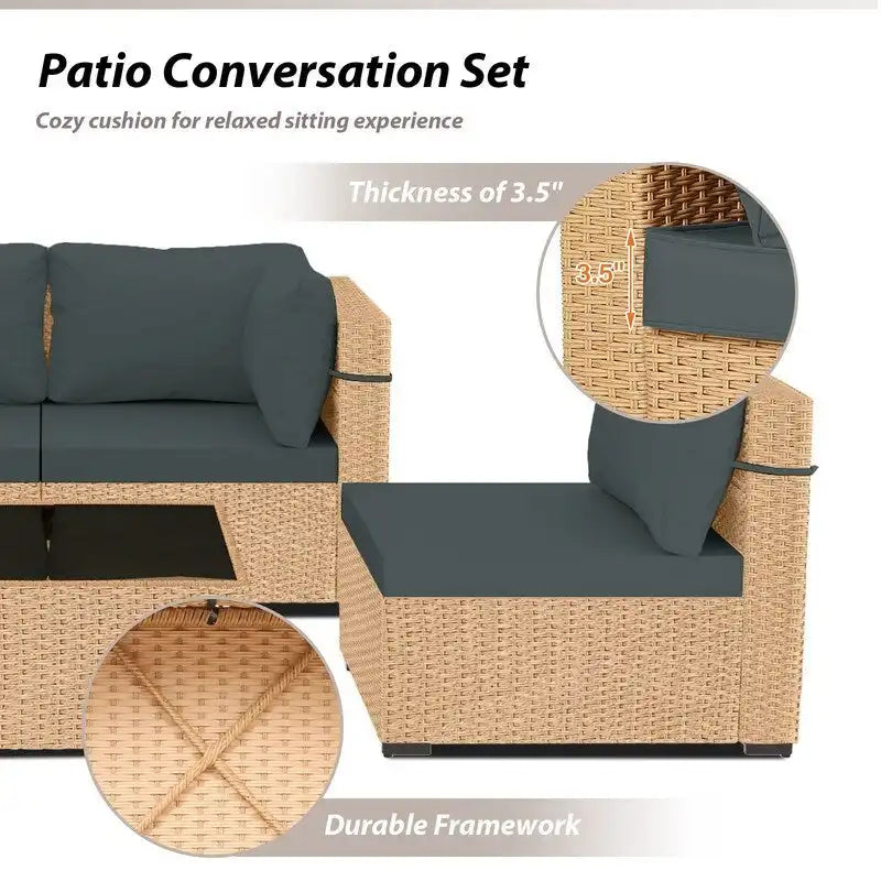 Ensemble de conversation Patio Watcher 5 pièces en rotin jaune avec coussins pour l'extérieur