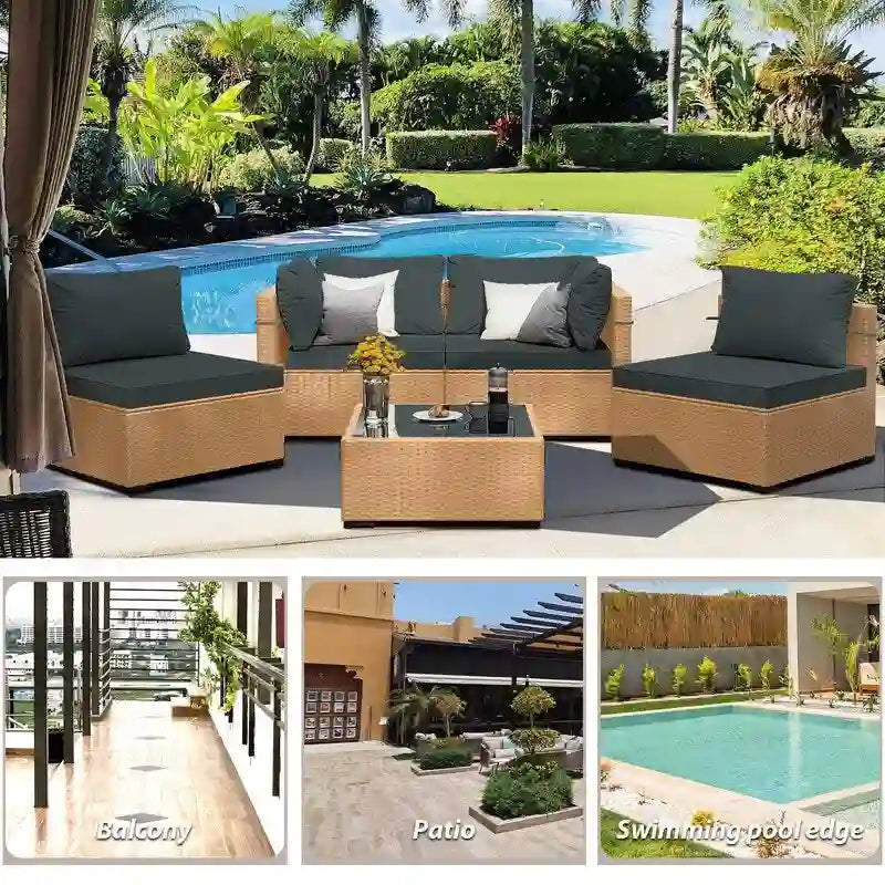 Ensemble de conversation Patio Watcher 5 pièces en rotin jaune avec coussins pour l'extérieur