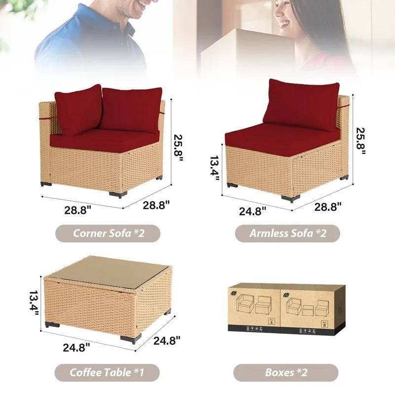 Ensemble de conversation Patio Watcher 5 pièces en rotin jaune avec coussins pour l'extérieur