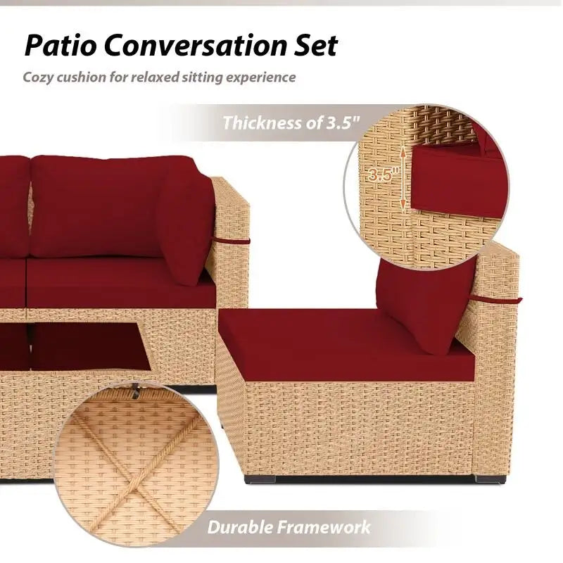 Ensemble de conversation Patio Watcher 5 pièces en rotin jaune avec coussins pour l'extérieur
