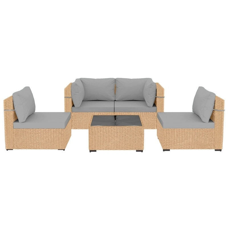 Ensemble de conversation Patio Watcher 5 pièces en rotin jaune avec coussins pour l'extérieur