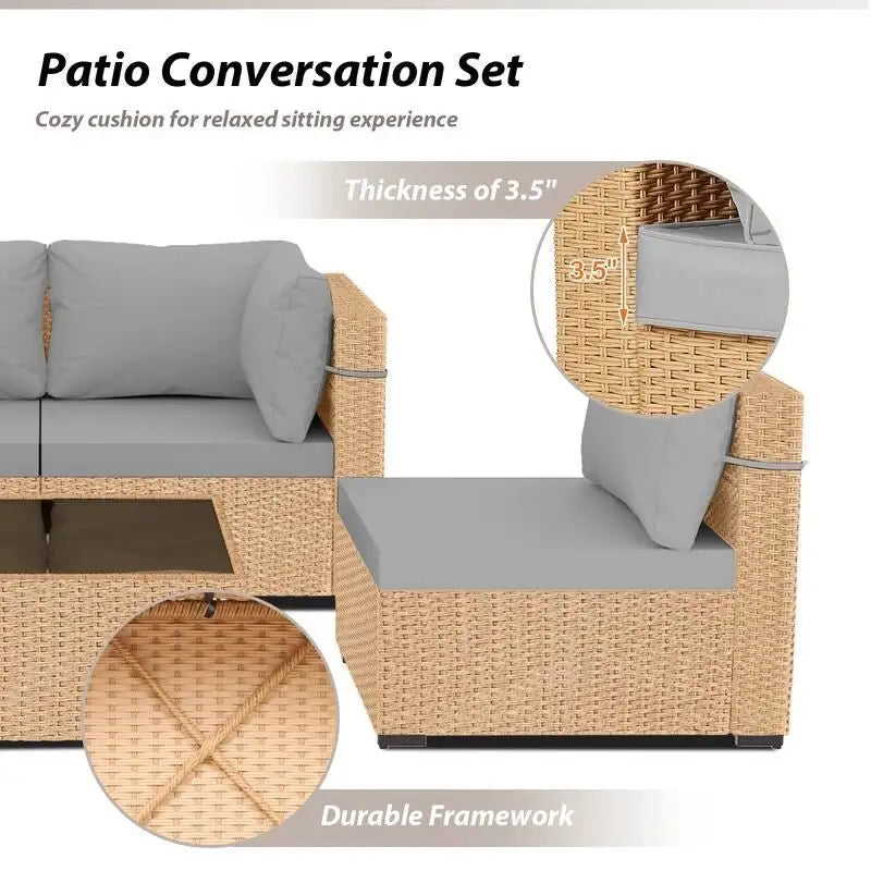 Ensemble de conversation Patio Watcher 5 pièces en rotin jaune avec coussins pour l'extérieur