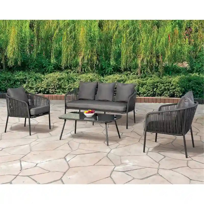Ensemble de conversation de patio Brig 4 pièces en métal gris foncé avec table basse de Furniture of America