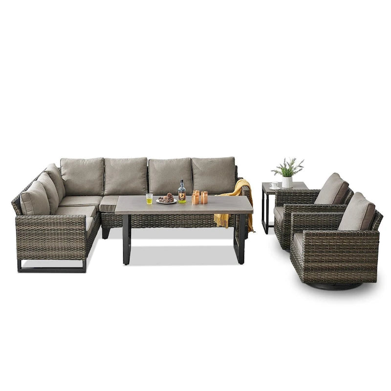 Chaises pivotantes d'extérieur avec table de canapé d'angle