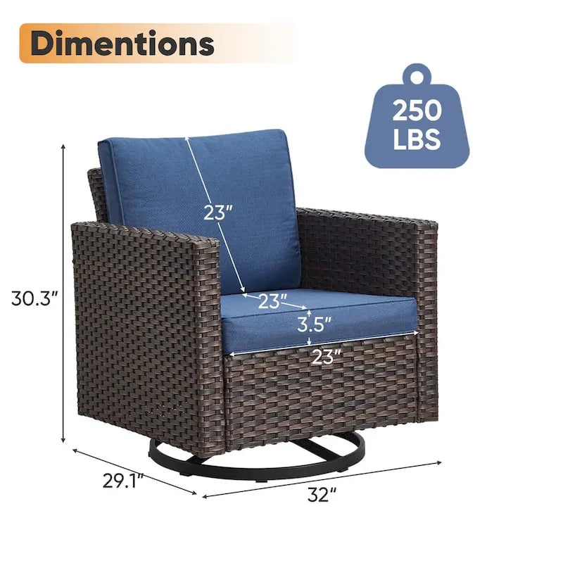 Chaises pivotantes d'extérieur avec table de canapé d'angle