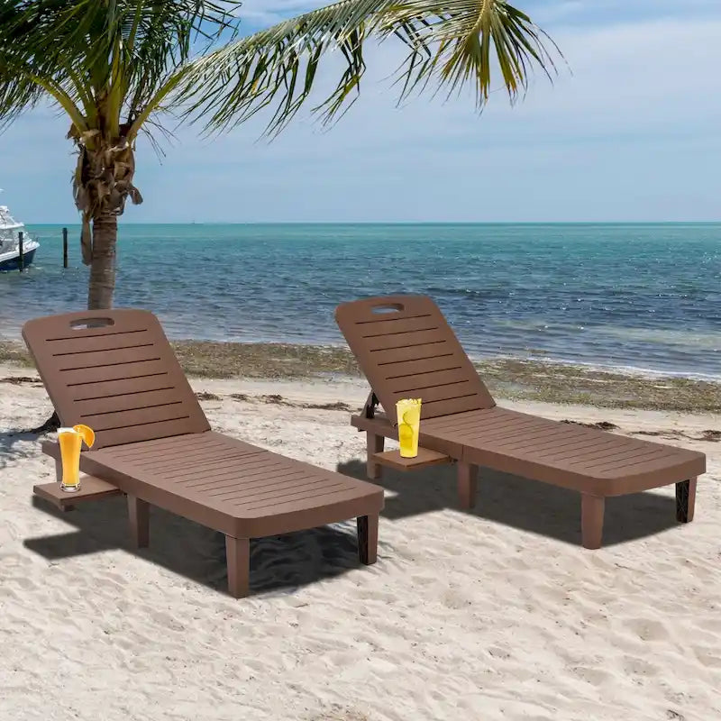 Ouyessir 60 Mini chaises longues d'extérieur avec dossier réglable et tablette coulissante (lot de 2)