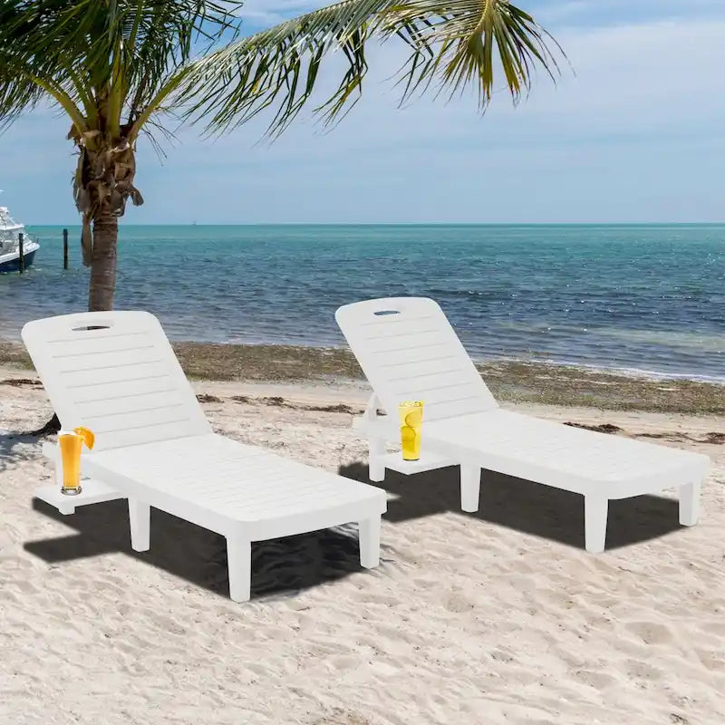 Ouyessir 60 Mini chaises longues d'extérieur avec dossier réglable et tablette coulissante (lot de 2)