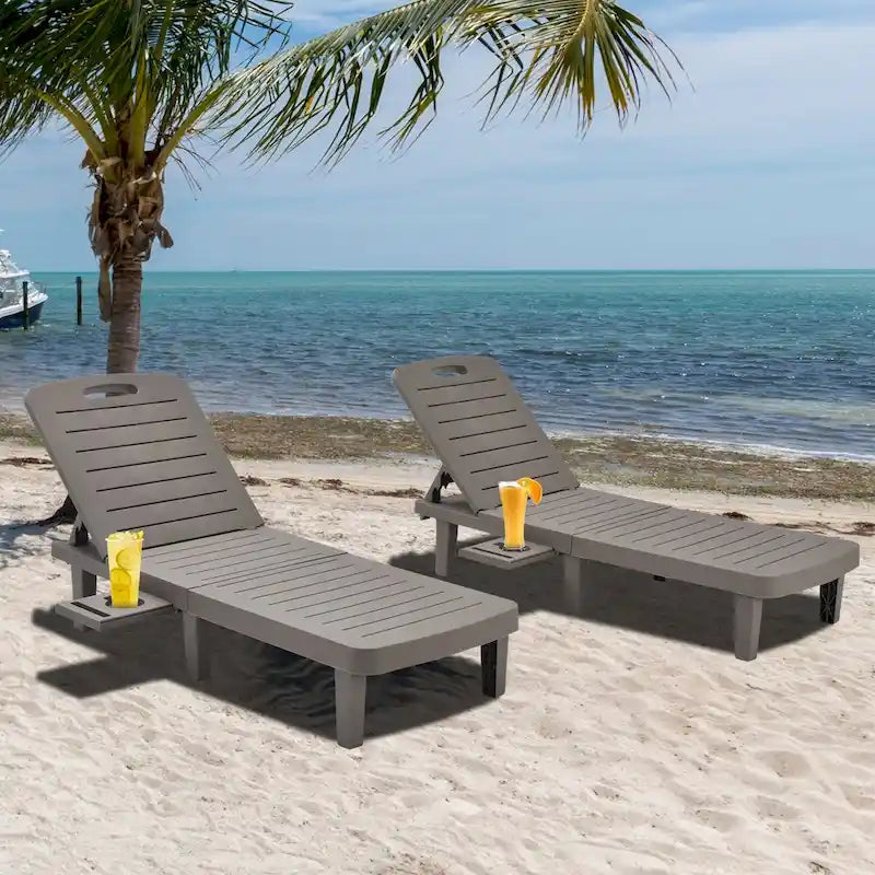 Ouyessir 60 Mini chaises longues d'extérieur avec dossier réglable et tablette coulissante (lot de 2)