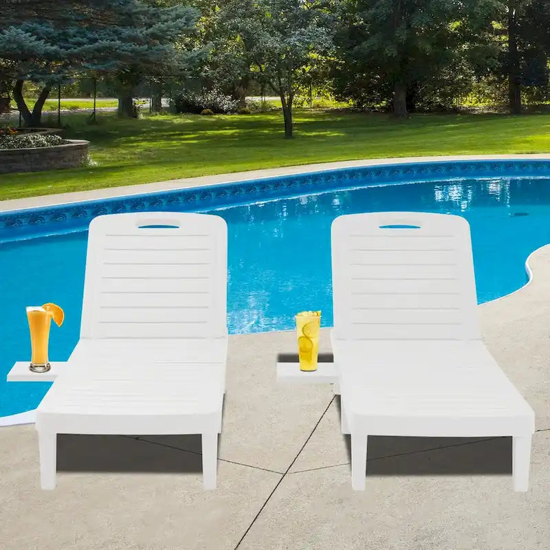 Ouyessir 60 Mini chaises longues d'extérieur avec dossier réglable et tablette coulissante (lot de 2)