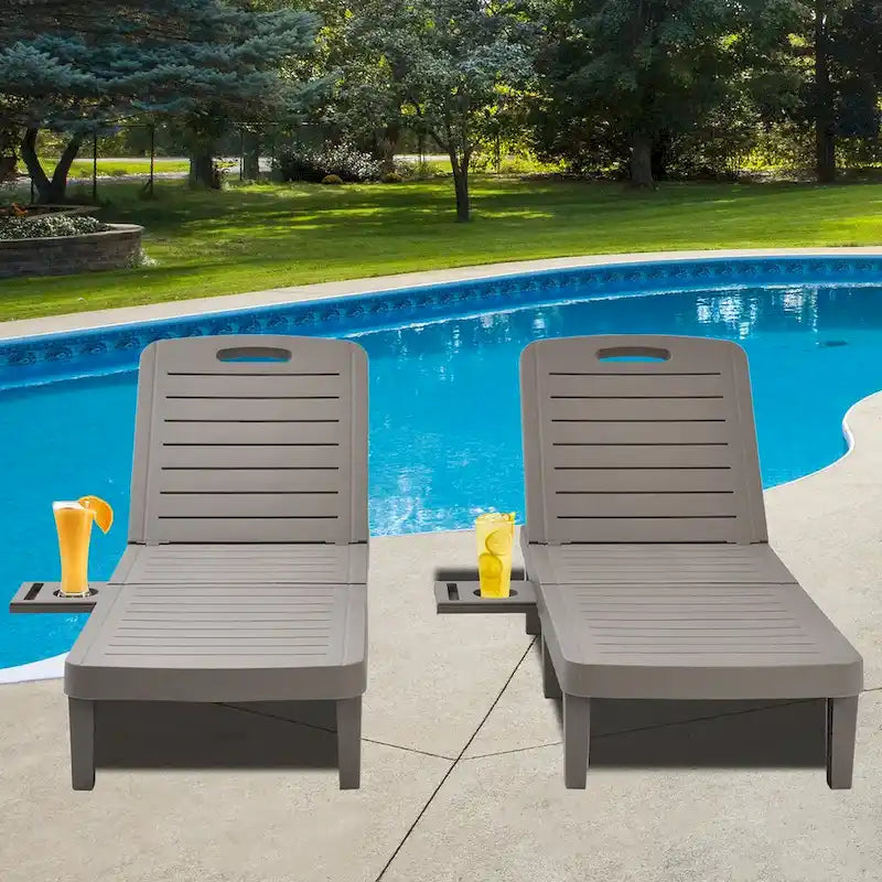 Ouyessir 60 Mini chaises longues d'extérieur avec dossier réglable et tablette coulissante (lot de 2)