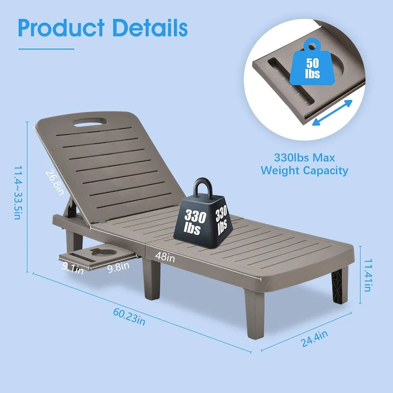 Ouyessir 60 Mini chaises longues d'extérieur avec dossier réglable et tablette coulissante (lot de 2)