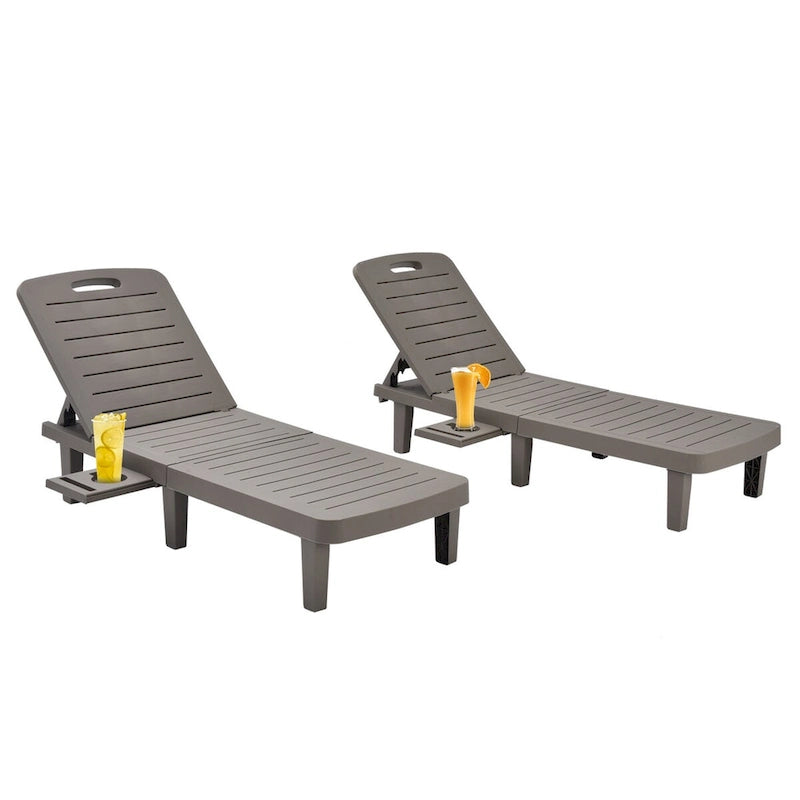 Ouyessir 60 Mini chaises longues d'extérieur avec dossier réglable et tablette coulissante (lot de 2)