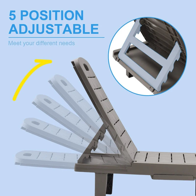 Ouyessir 60 Mini chaises longues d'extérieur avec dossier réglable et tablette coulissante (lot de 2)