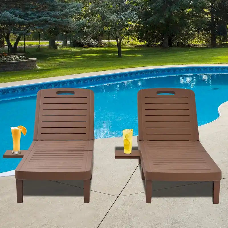 Ouyessir 60 Mini chaises longues d'extérieur avec dossier réglable et tablette coulissante (lot de 2)