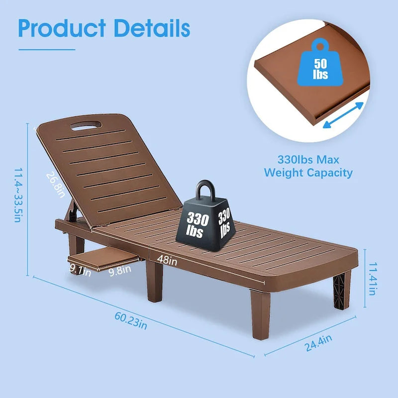 Ouyessir 60 Mini chaises longues d'extérieur avec dossier réglable et tablette coulissante (lot de 2)