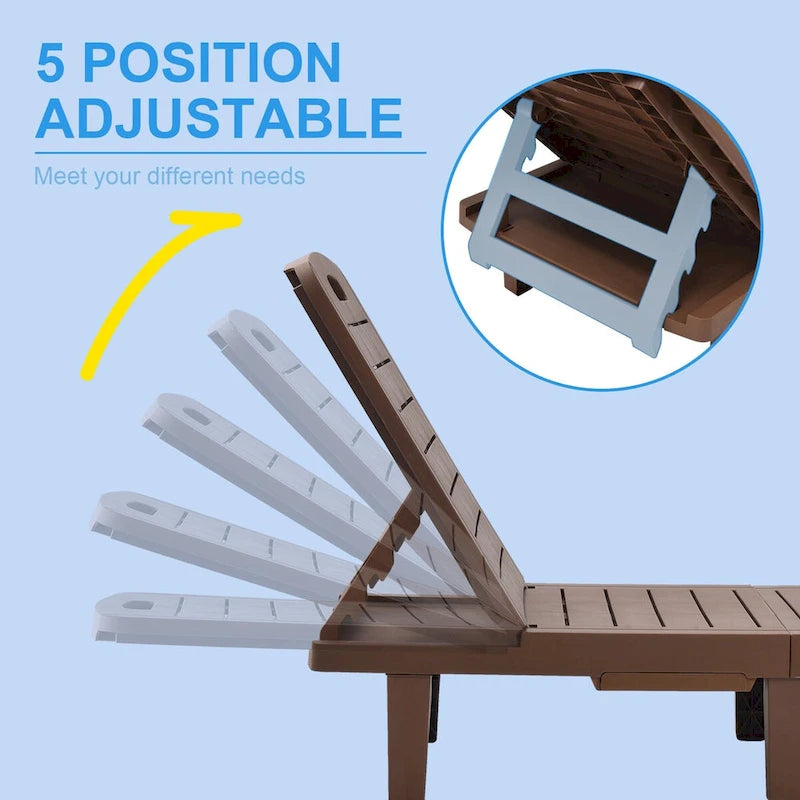 Ouyessir 60 Mini chaises longues d'extérieur avec dossier réglable et tablette coulissante (lot de 2)