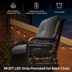 Ensemble de 3 fauteuils à bascule pivotants en rotin tressé avec éclairage LED, coussins et table d'appoint