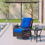 Ensemble de 3 fauteuils à bascule pivotants en rotin tressé avec éclairage LED, coussins et table d'appoint