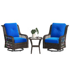 Ensemble de 3 fauteuils à bascule pivotants en rotin tressé avec éclairage LED, coussins et table d'appoint