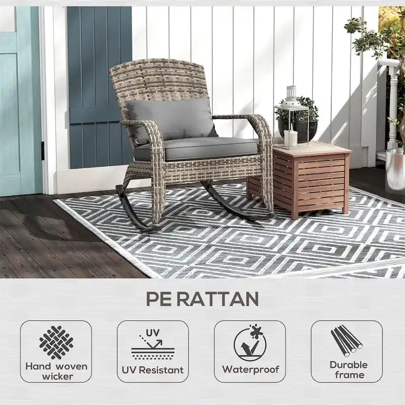 Fauteuil à bascule Adirondack d'extérieur en osier Outsunny, fauteuil à bascule en rotin