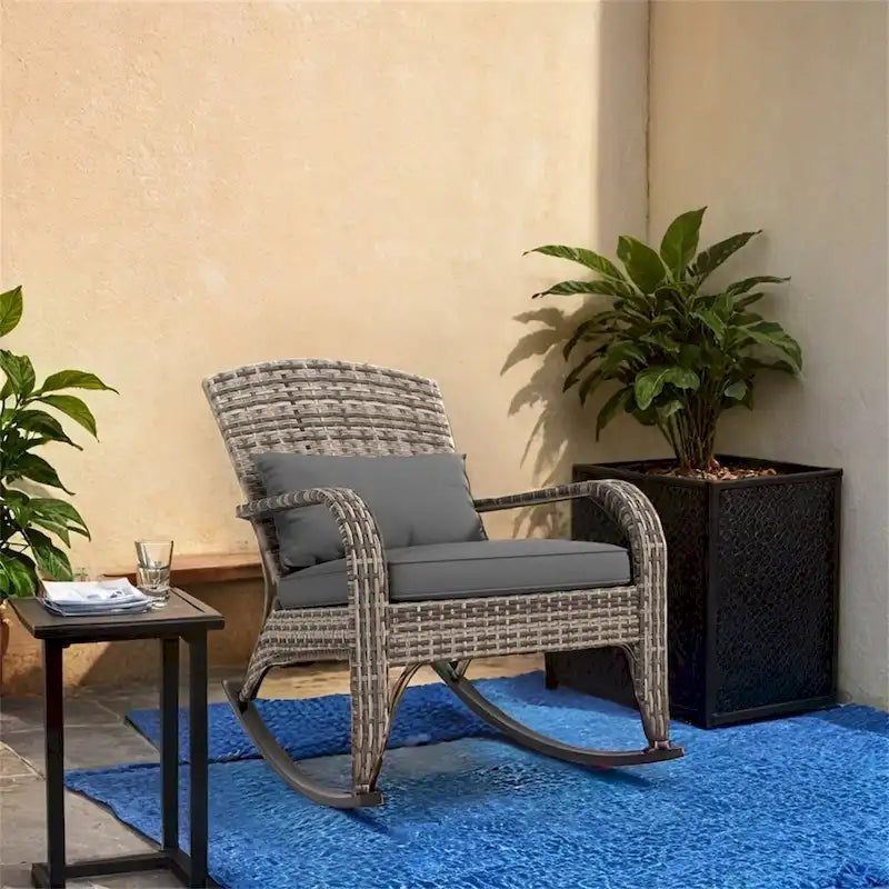 Fauteuil à bascule Adirondack d'extérieur en osier Outsunny, fauteuil à bascule en rotin