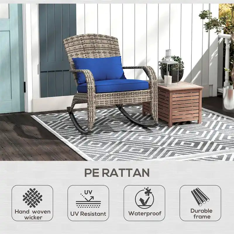 Fauteuil à bascule Adirondack d'extérieur en osier Outsunny, fauteuil à bascule en rotin