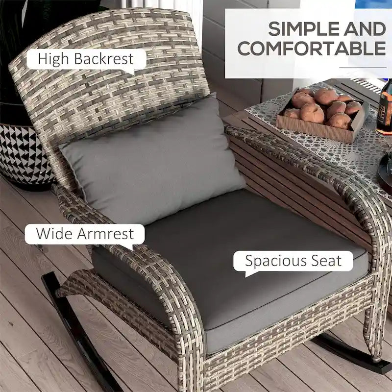 Fauteuil à bascule Adirondack d'extérieur en osier Outsunny, fauteuil à bascule en rotin