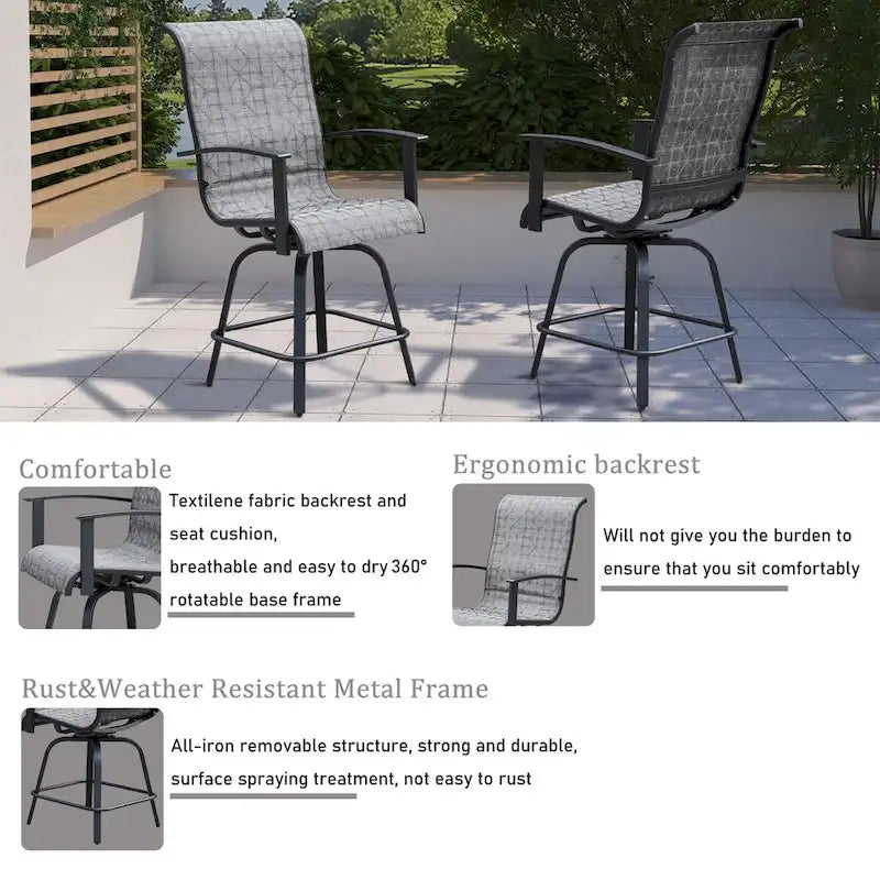 Tabouret de bar pivotant et détachable Teslin 47 po, motif à carreaux noirs et gris - Non disponible
