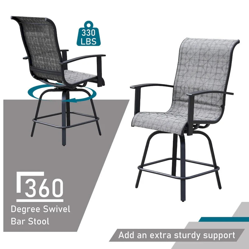 Tabouret de bar pivotant et détachable Teslin 47 po, motif à carreaux noirs et gris - Non disponible