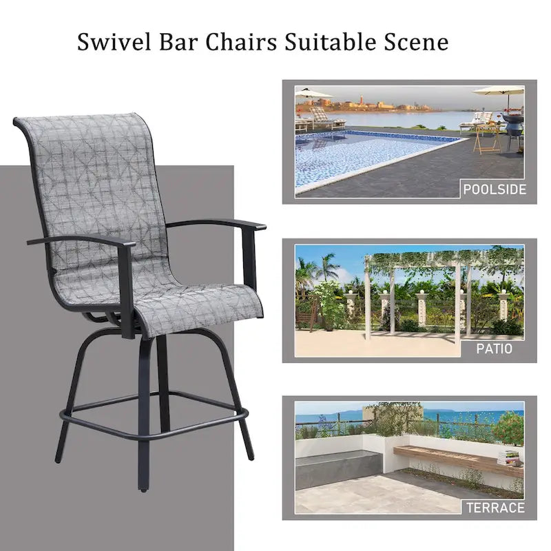 Tabouret de bar pivotant et détachable Teslin 47 po, motif à carreaux noirs et gris - Non disponible