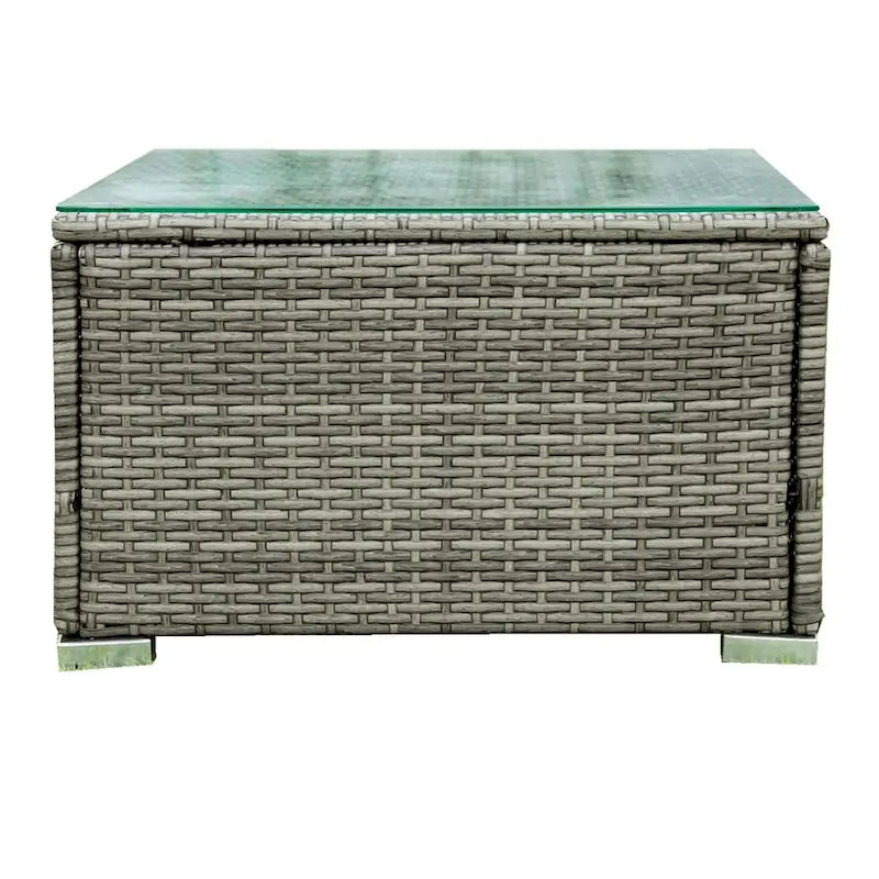 Ensemble de canapé d'angle 4 pièces en rotin tressé avec coffre de rangement