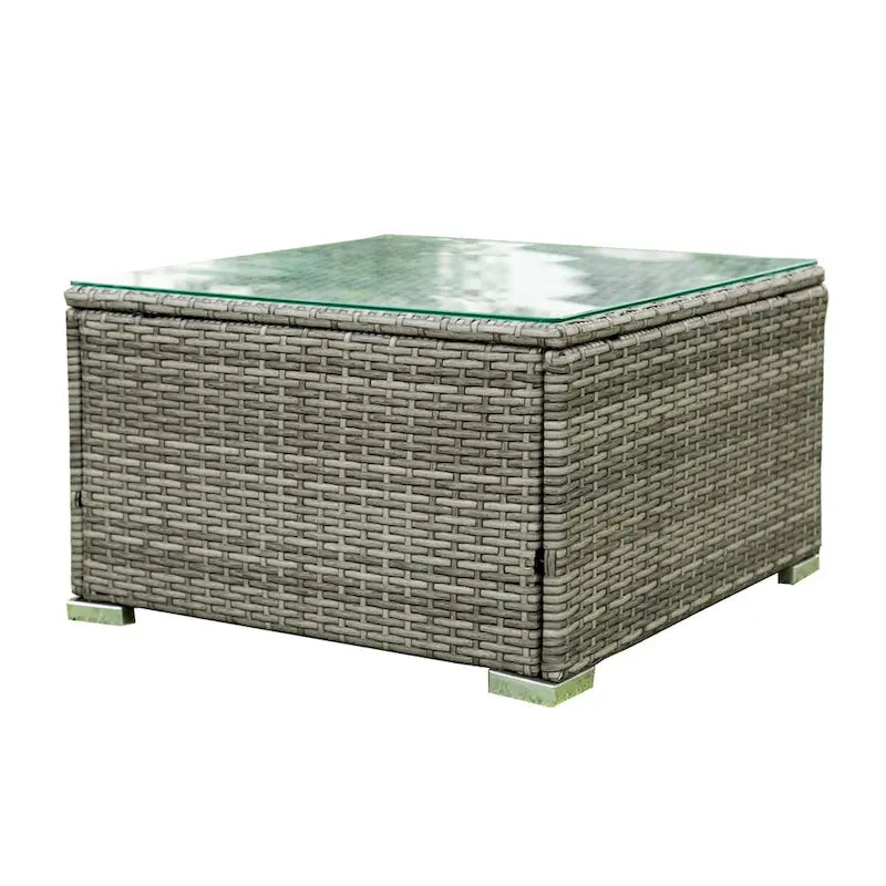 Ensemble de canapé d'angle 4 pièces en rotin tressé avec coffre de rangement