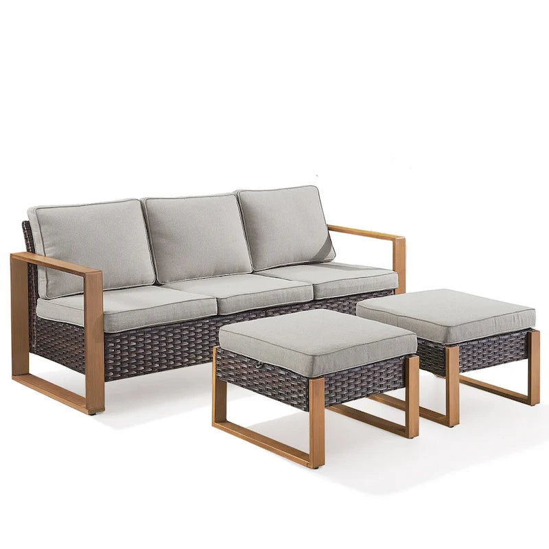 Canapé Gymojoy en rotin PE avec pouf - Marron