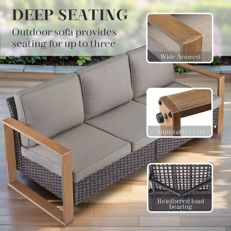 Canapé Gymojoy en rotin PE avec pouf - Marron