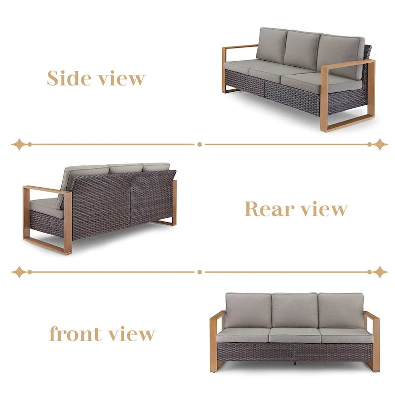 Canapé Gymojoy en rotin PE avec pouf - Marron